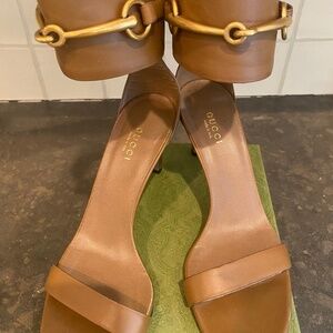 Gucci Ursula Brown leather Horsebit ankle sandals 37.5